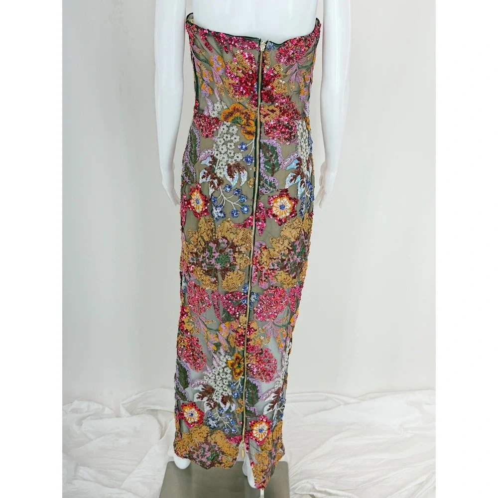 Bronx & Banco Dahlia Gown Strapless Floral Sequin Mesh Dress Multi Color Size L - Picture 4 of 6